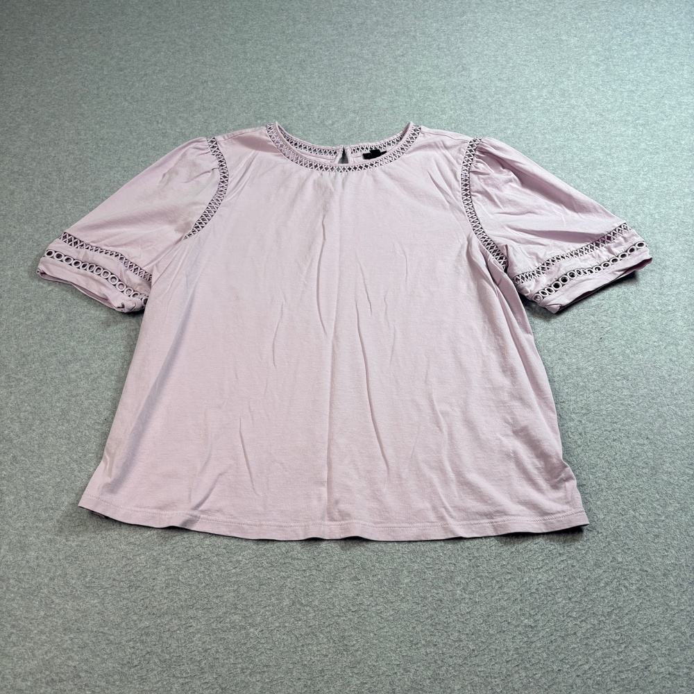 Ann Taylor Shirt Womens XL Pink Eyelet Puff Sleeve Cotton Boho Lightweight Basic